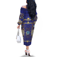 Zodiac Signs Family Matching Off The Shoulder Long Sleeve Dress and Hawaiian Shirt The Water Element Baroque Clubs Card