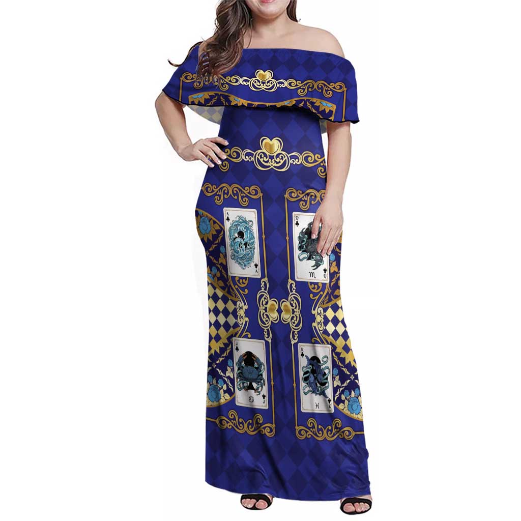 Zodiac Signs Family Matching Off Shoulder Maxi Dress and Hawaiian Shirt The Water Element Baroque Clubs Card