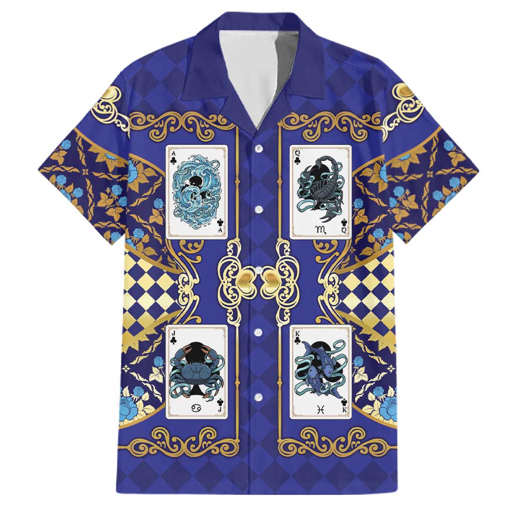 Zodiac Signs Family Matching Off Shoulder Short Dress and Hawaiian Shirt The Water Element Baroque Clubs Card