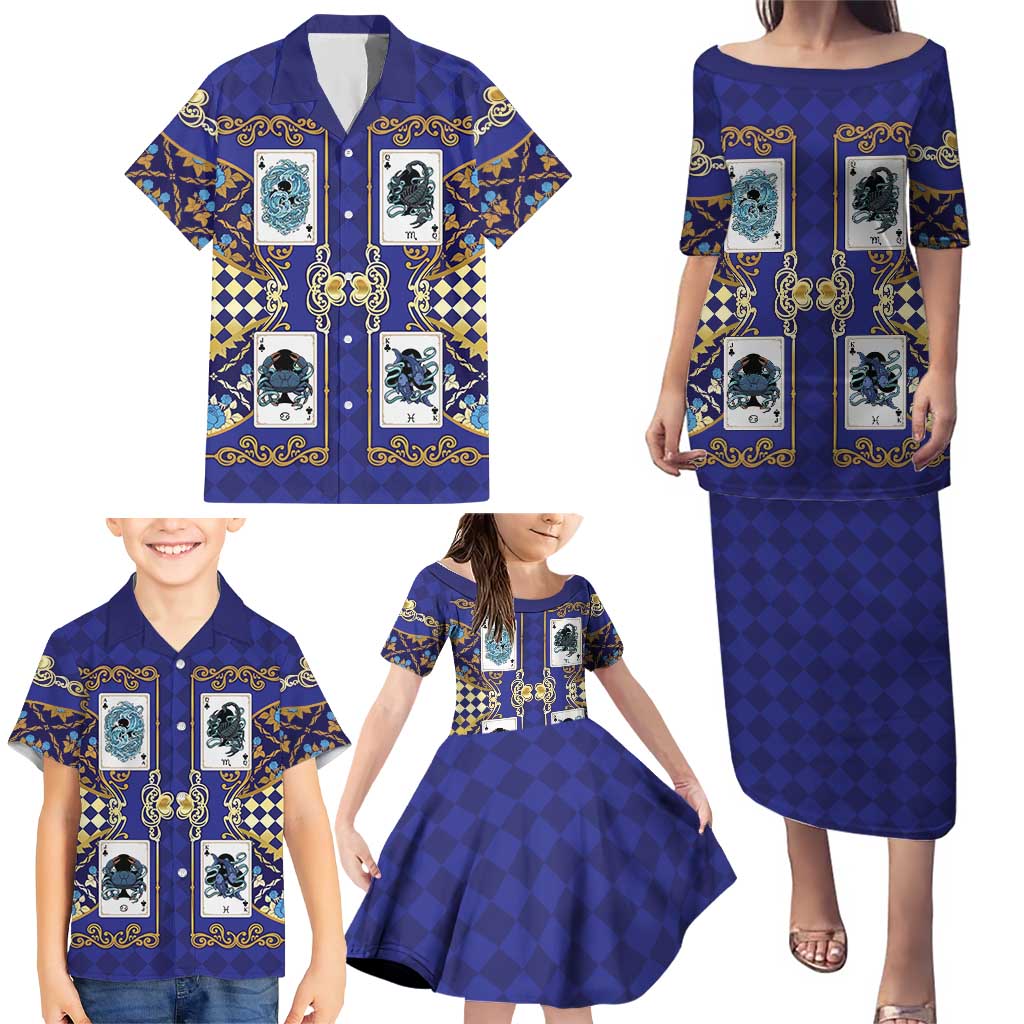Zodiac Signs Family Matching Puletasi and Hawaiian Shirt The Water Element Baroque Clubs Card