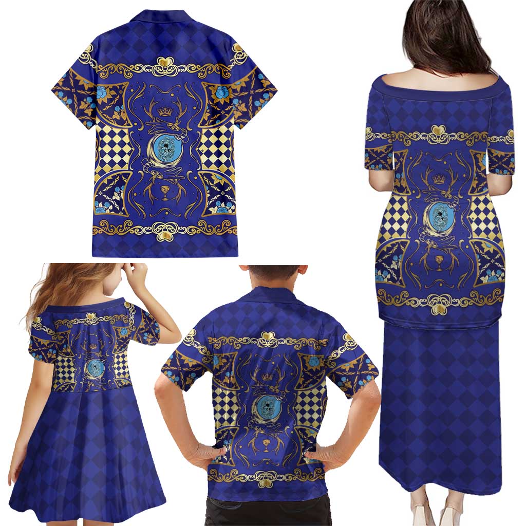 Zodiac Signs Family Matching Puletasi and Hawaiian Shirt The Water Element Baroque Clubs Card