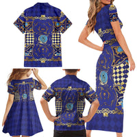 Zodiac Signs Family Matching Short Sleeve Bodycon Dress and Hawaiian Shirt The Water Element Baroque Clubs Card