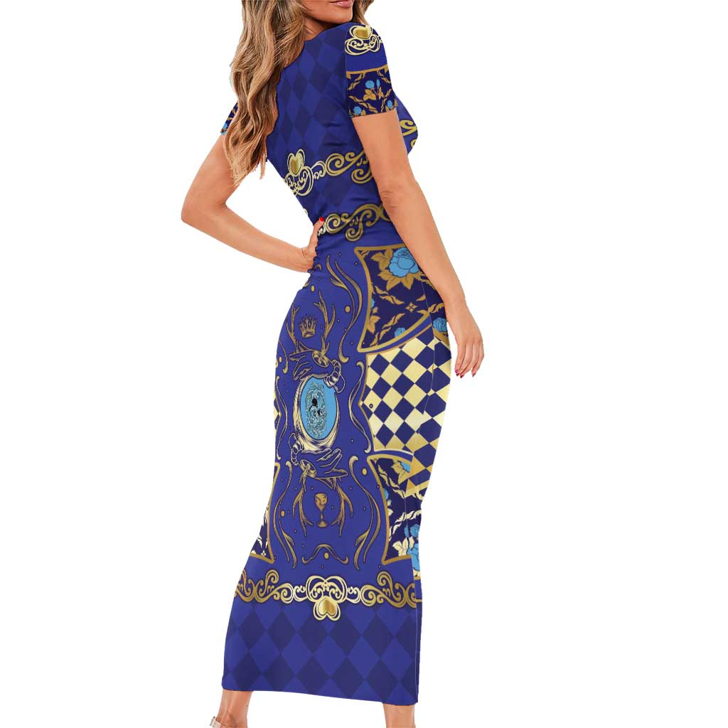Zodiac Signs Family Matching Short Sleeve Bodycon Dress and Hawaiian Shirt The Water Element Baroque Clubs Card