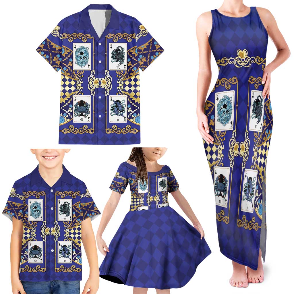 Zodiac Signs Family Matching Tank Maxi Dress and Hawaiian Shirt The Water Element Baroque Clubs Card