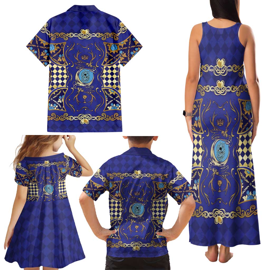 Zodiac Signs Family Matching Tank Maxi Dress and Hawaiian Shirt The Water Element Baroque Clubs Card