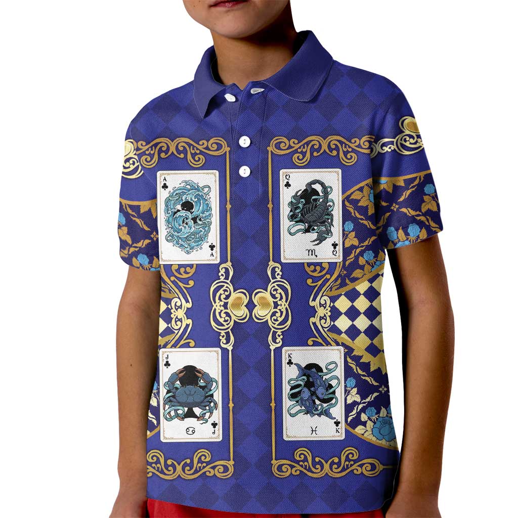 Zodiac Signs Kid Polo Shirt The Water Element Baroque Clubs Card