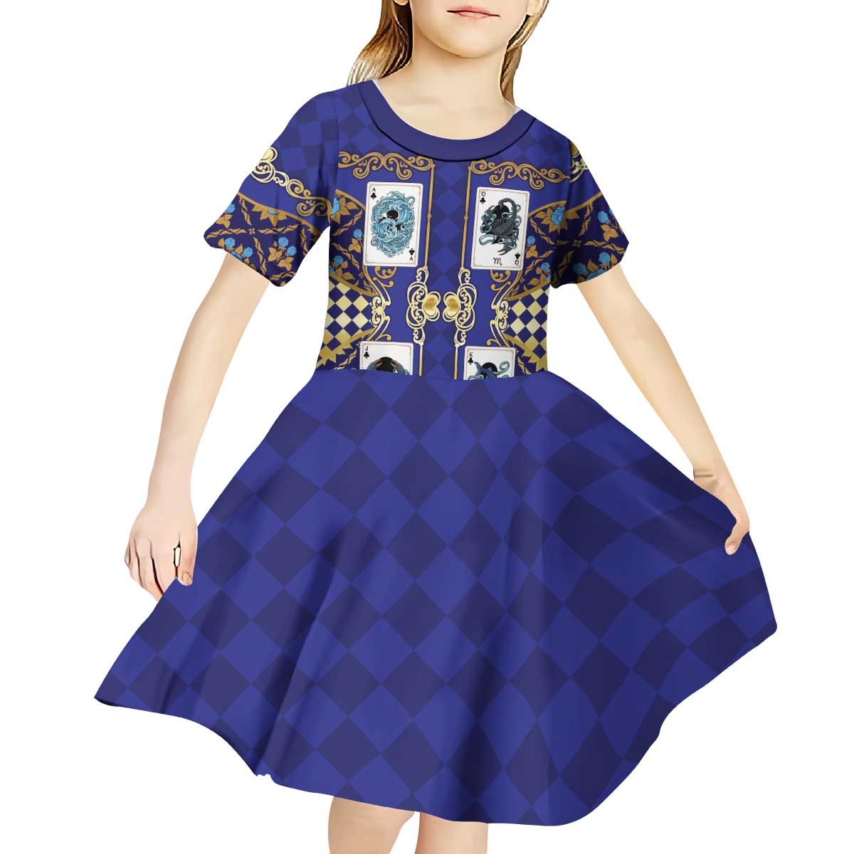 Zodiac Signs Kid Short Sleeve Dress The Water Element Baroque Clubs Card