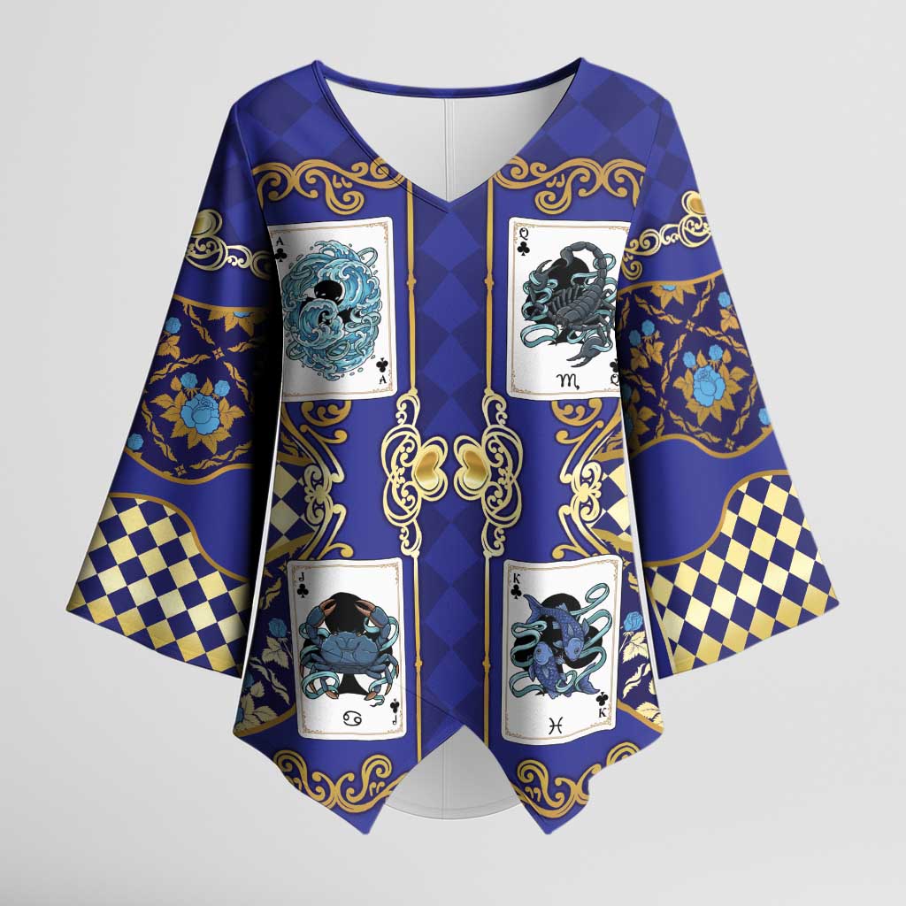 Zodiac Signs Kimono Sleeve Blouse The Water Element Baroque Clubs Card