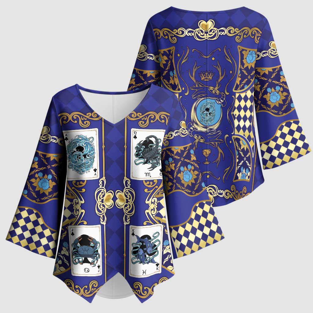 Zodiac Signs Kimono Sleeve Blouse The Water Element Baroque Clubs Card