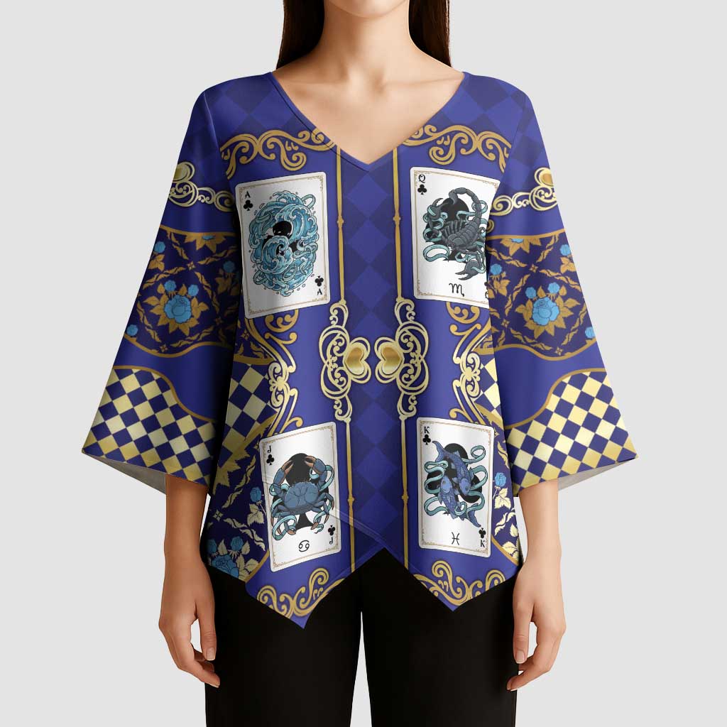 Zodiac Signs Kimono Sleeve Blouse The Water Element Baroque Clubs Card