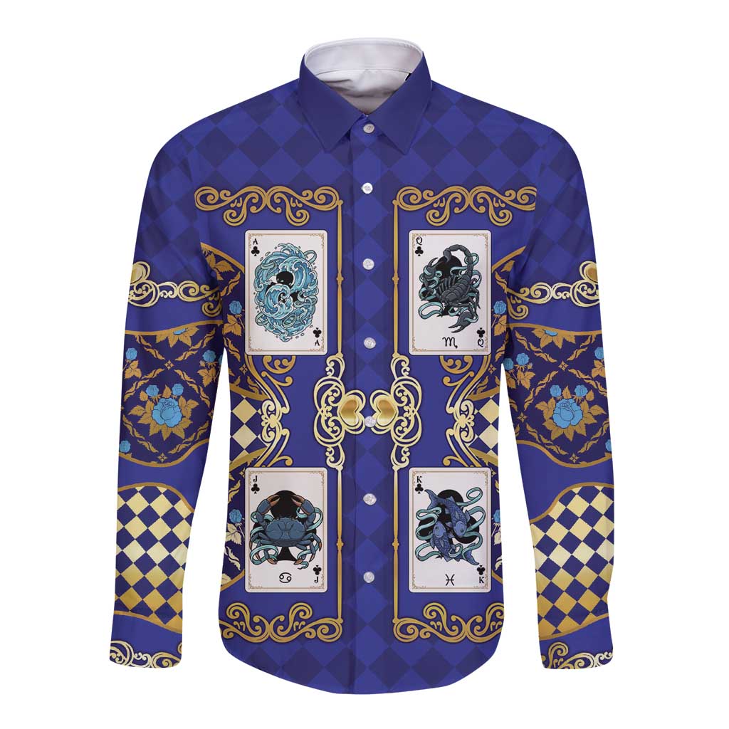 Zodiac Signs Long Sleeve Button Shirt The Water Element Baroque Clubs Card