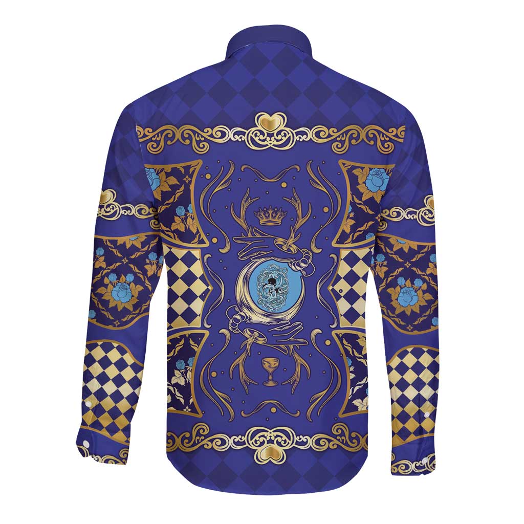 Zodiac Signs Long Sleeve Button Shirt The Water Element Baroque Clubs Card