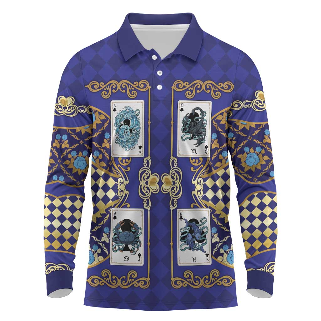 Zodiac Signs Long Sleeve Polo Shirt The Water Element Baroque Clubs Card