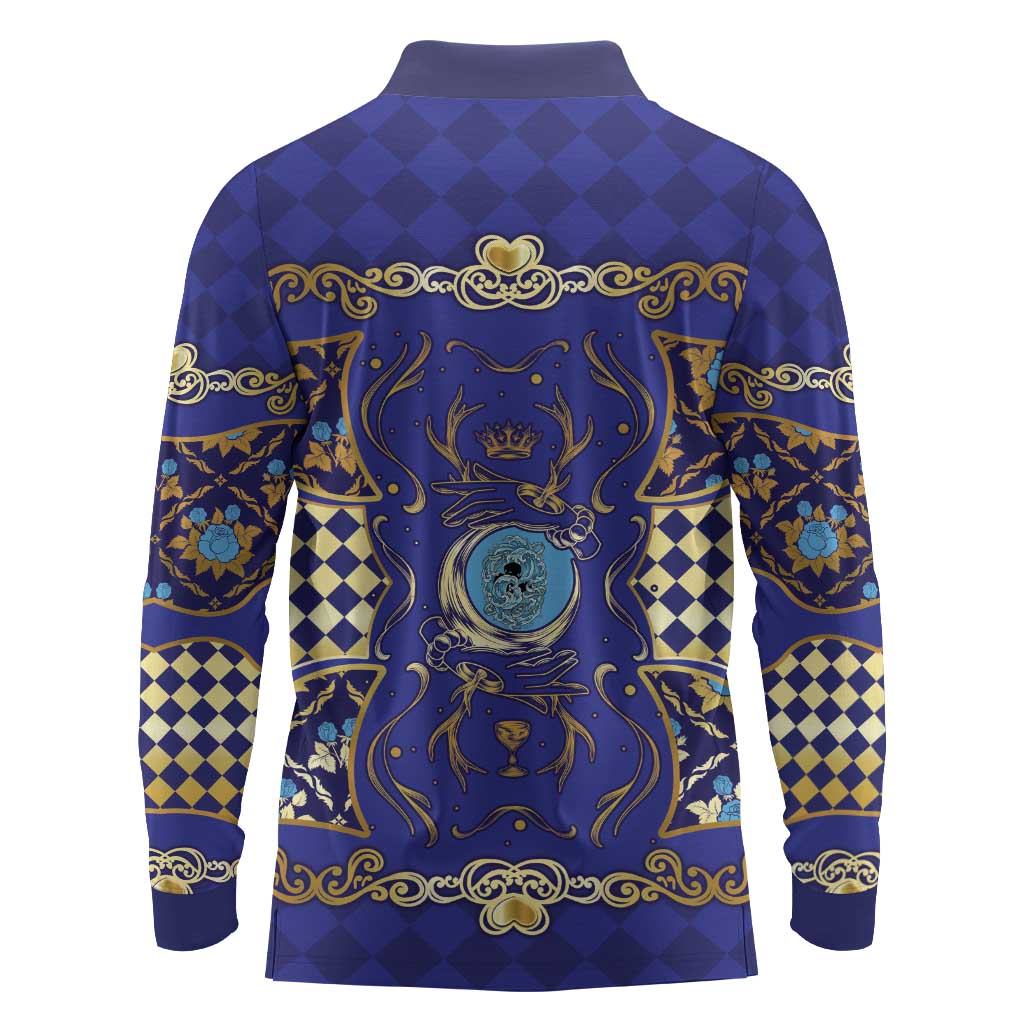 Zodiac Signs Long Sleeve Polo Shirt The Water Element Baroque Clubs Card