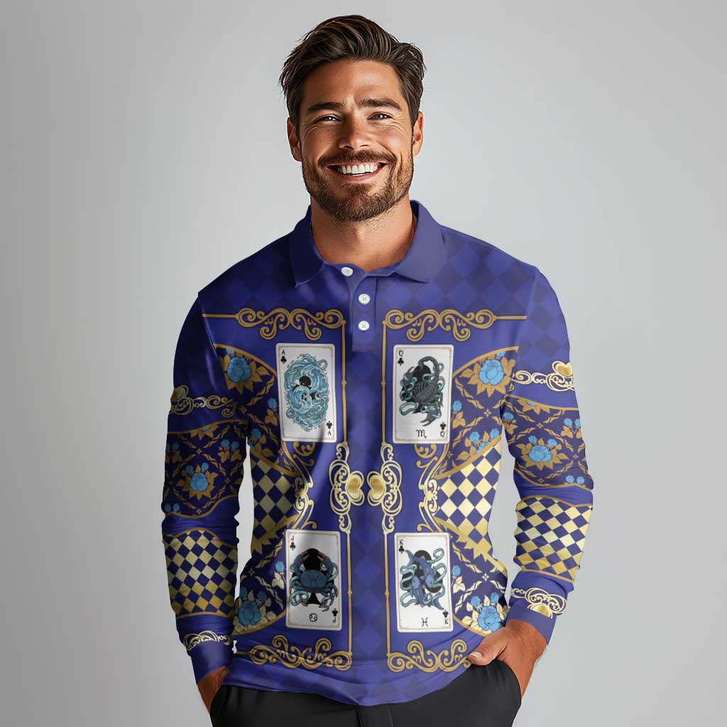 Zodiac Signs Long Sleeve Polo Shirt The Water Element Baroque Clubs Card