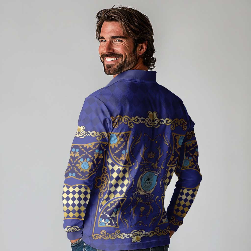Zodiac Signs Long Sleeve Polo Shirt The Water Element Baroque Clubs Card