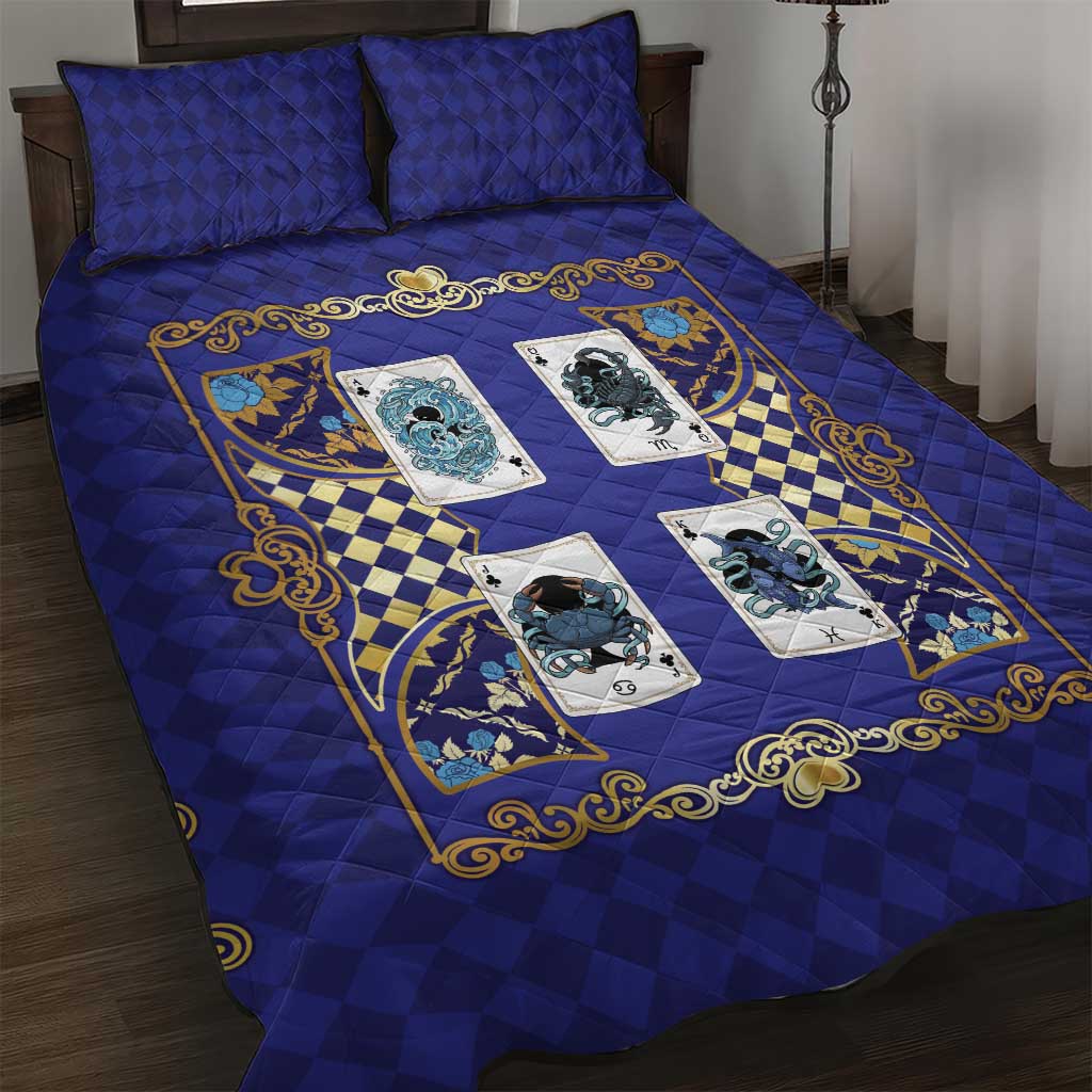 Zodiac Signs Quilt Bed Set The Water Element Baroque Clubs Card
