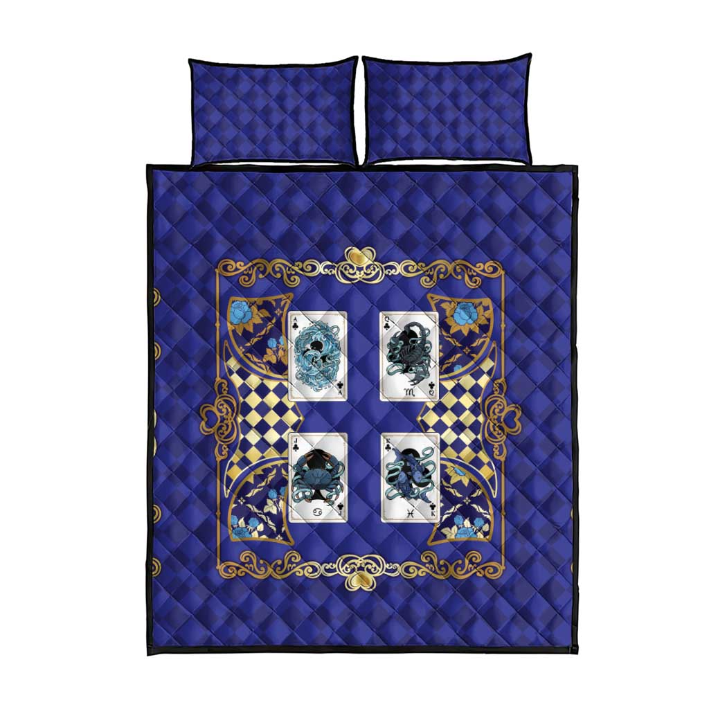 Zodiac Signs Quilt Bed Set The Water Element Baroque Clubs Card