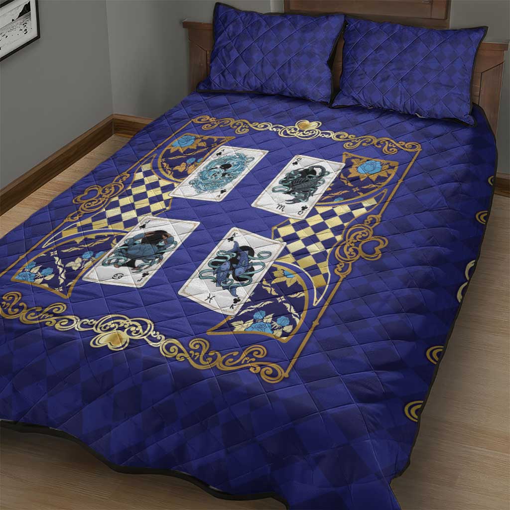Zodiac Signs Quilt Bed Set The Water Element Baroque Clubs Card