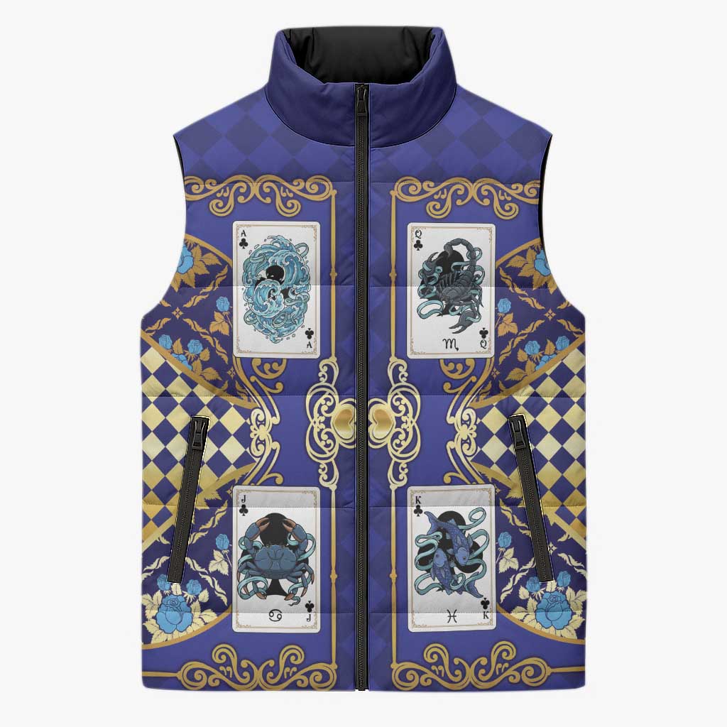 Zodiac Signs Sleeveless Puffer Jacket The Water Element Baroque Clubs Card