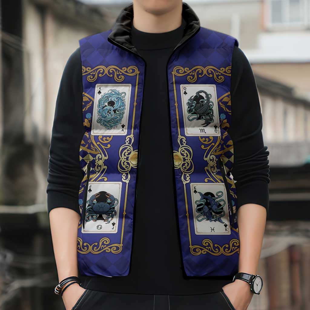 Zodiac Signs Sleeveless Puffer Jacket The Water Element Baroque Clubs Card