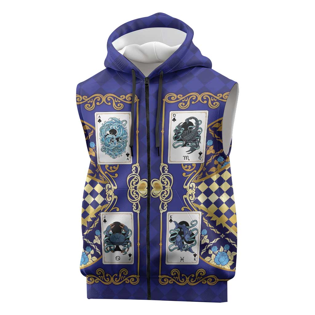 Zodiac Signs Sleeveless Zip Hoodie The Water Element Baroque Clubs Card