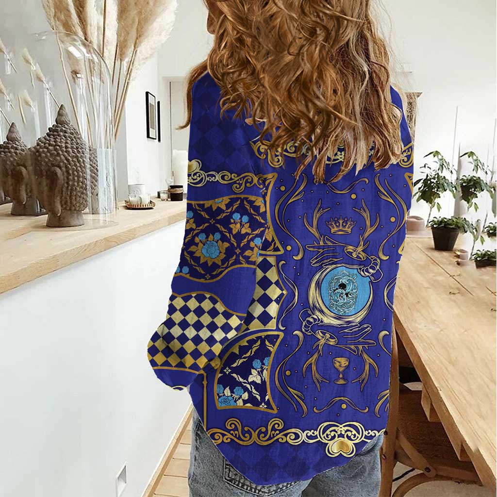 Zodiac Signs Women Casual Shirt The Water Element Baroque Clubs Card