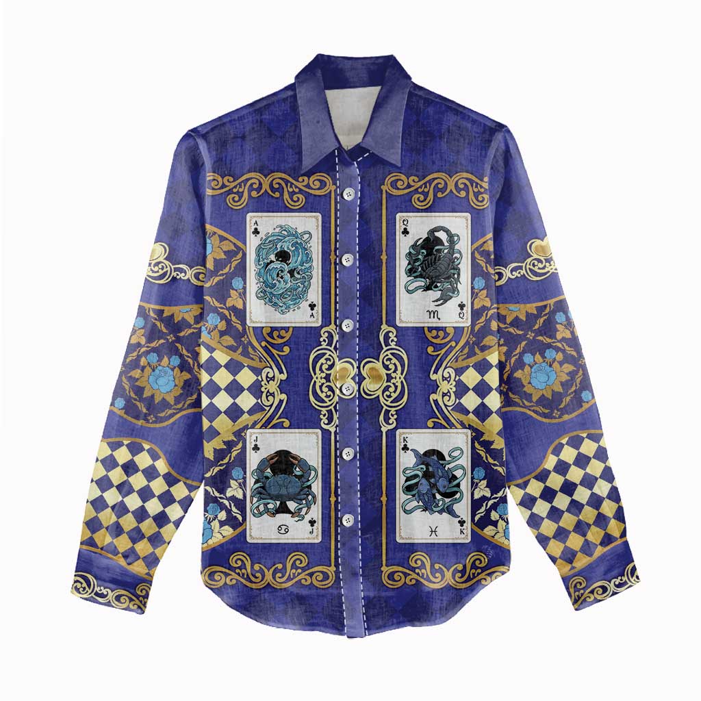 Zodiac Signs Women Casual Shirt The Water Element Baroque Clubs Card