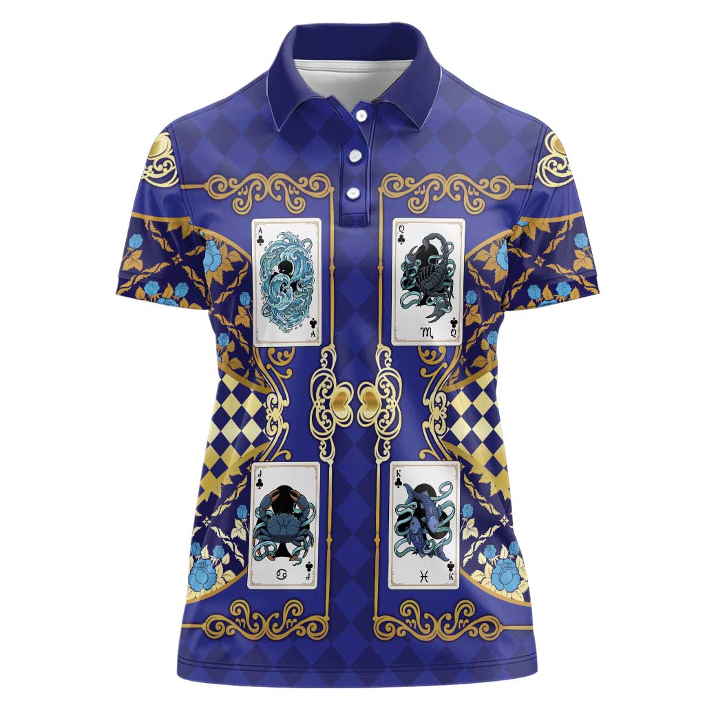 Zodiac Signs Women Polo Shirt The Water Element Baroque Clubs Card