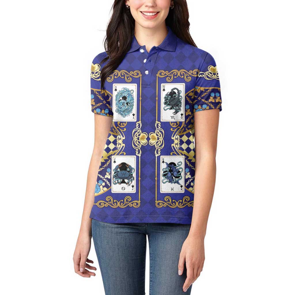 Zodiac Signs Women Polo Shirt The Water Element Baroque Clubs Card