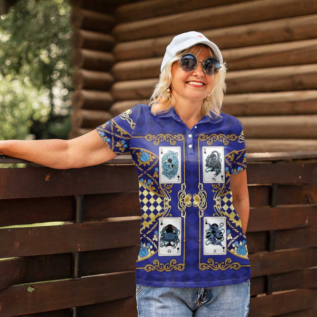 Zodiac Signs Women Polo Shirt The Water Element Baroque Clubs Card