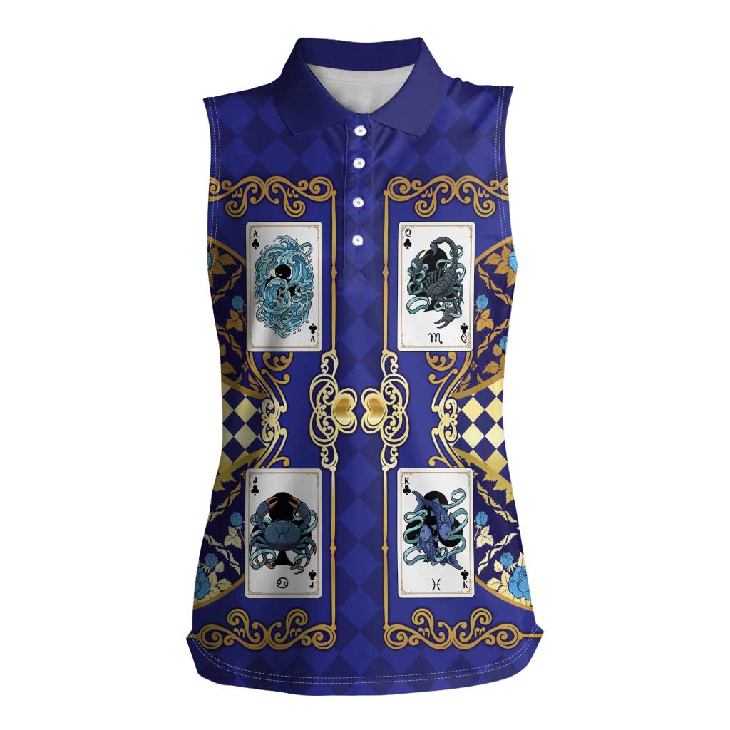 Zodiac Signs Women Sleeveless Polo Shirt The Water Element Baroque Clubs Card