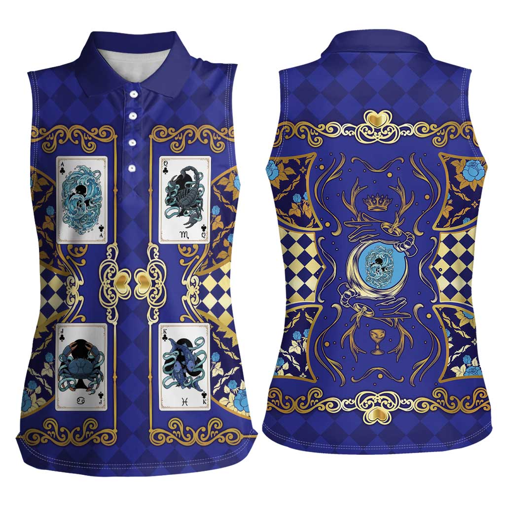 Zodiac Signs Women Sleeveless Polo Shirt The Water Element Baroque Clubs Card