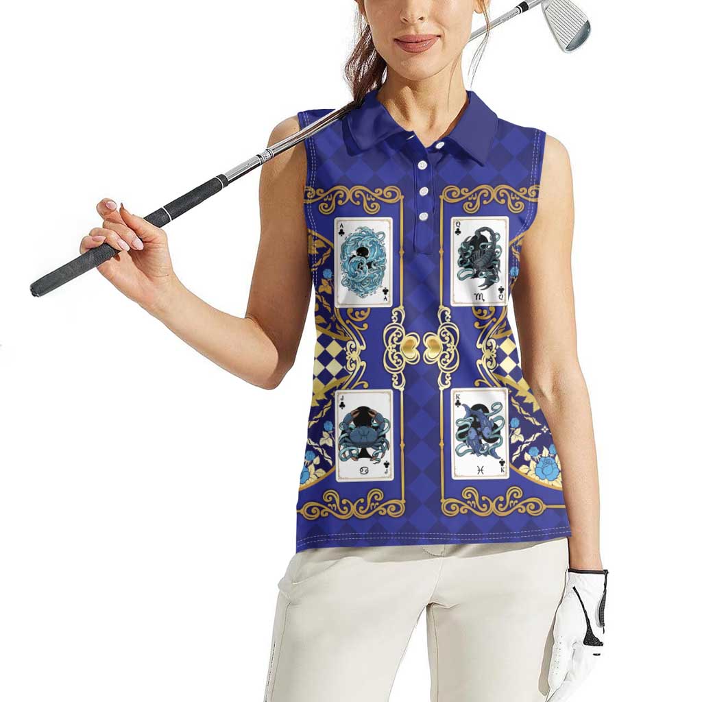 Zodiac Signs Women Sleeveless Polo Shirt The Water Element Baroque Clubs Card
