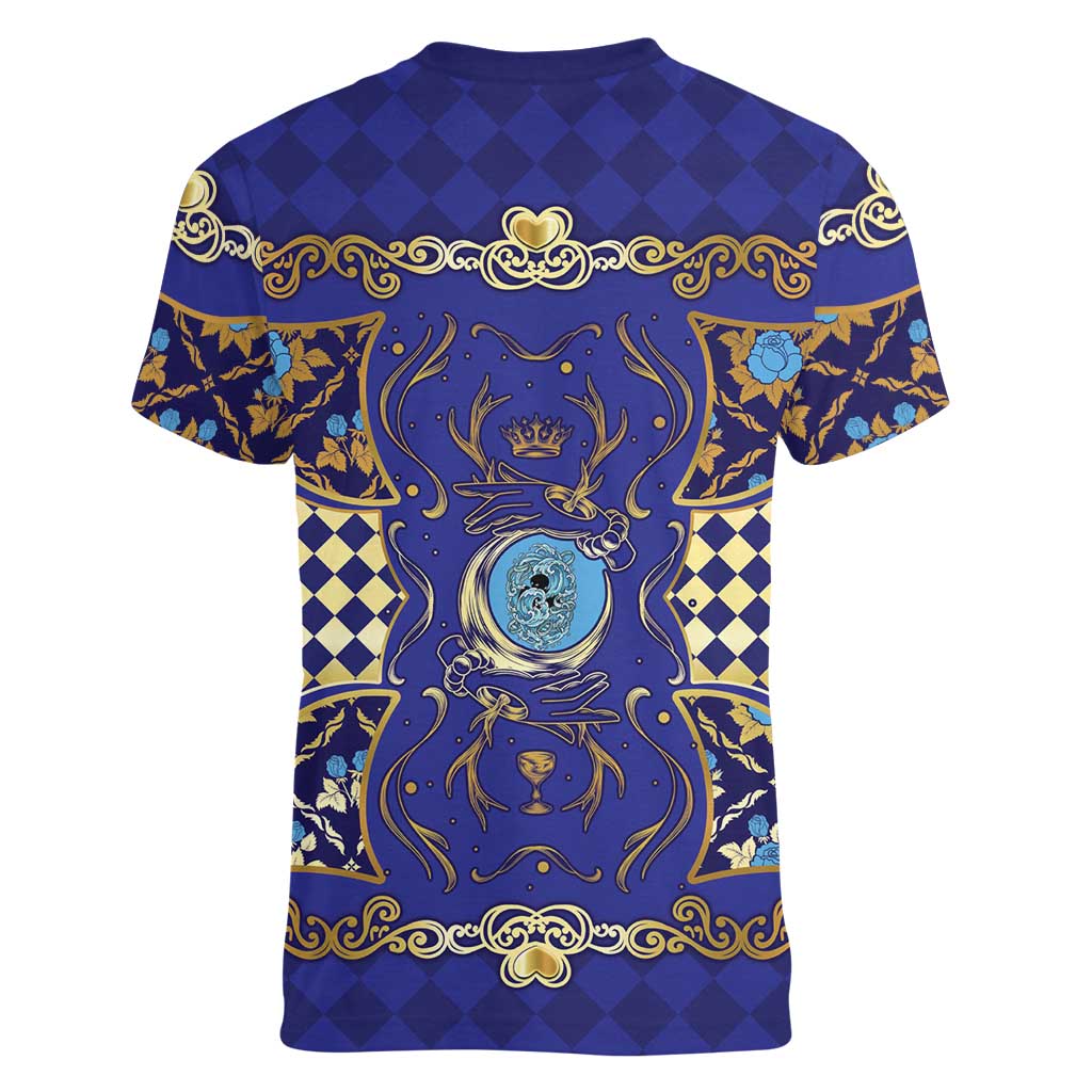 Zodiac Signs Women V-Neck T-Shirt The Water Element Baroque Clubs Card