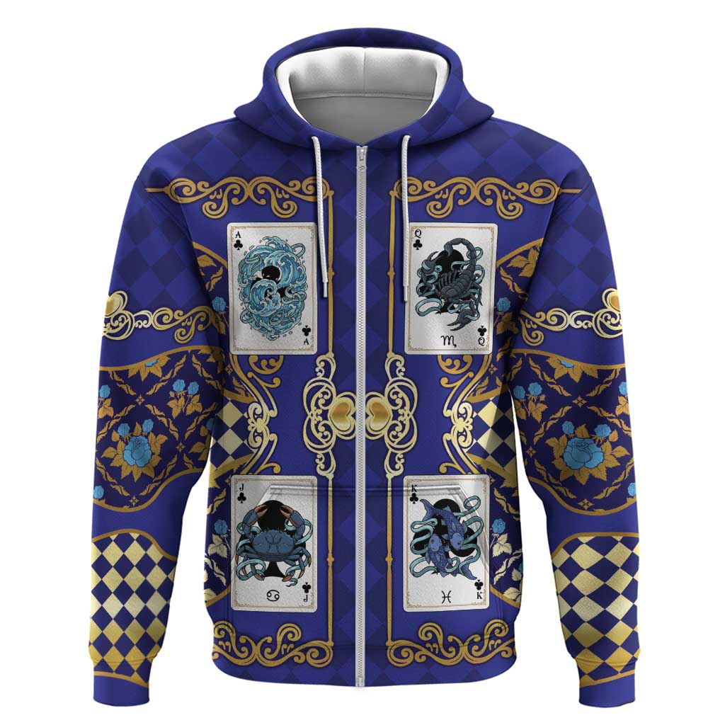 Zodiac Signs Zip Hoodie The Water Element Baroque Clubs Card