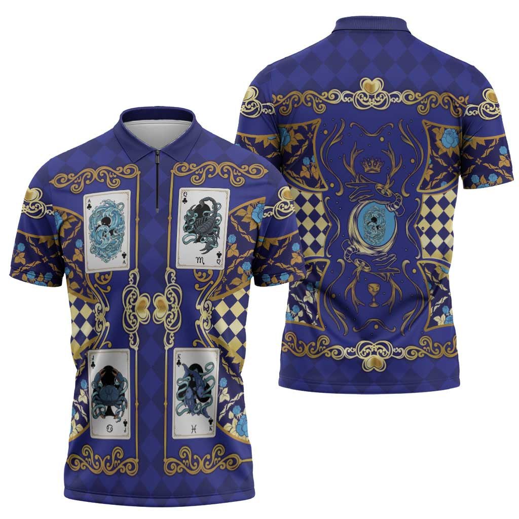 Zodiac Signs Zipper Polo Shirt The Water Element Baroque Clubs Card