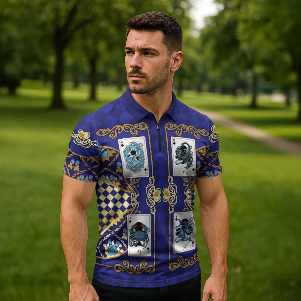 Zodiac Signs Zipper Polo Shirt The Water Element Baroque Clubs Card
