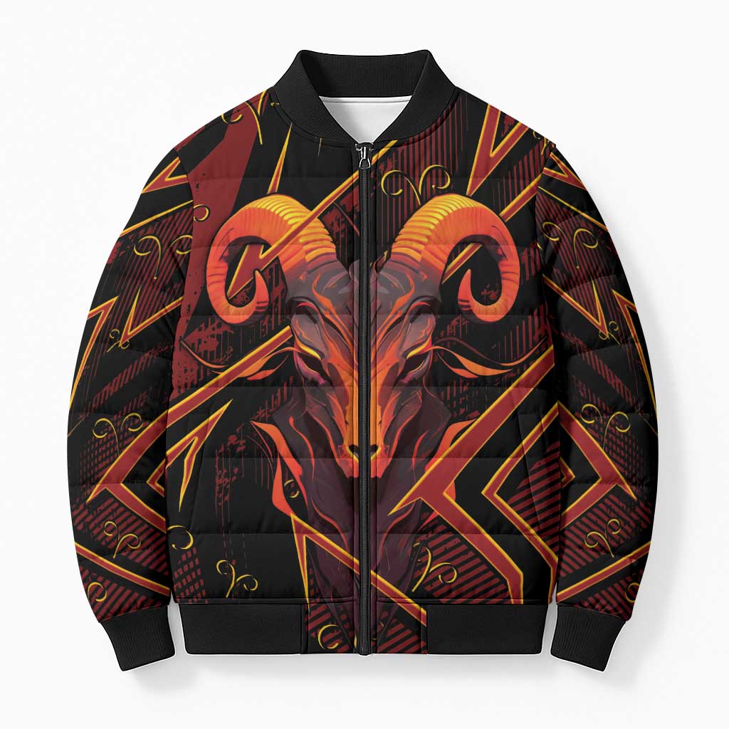 Custom Aries Zodiac Bomber Puffer Jacket With Bold Triangle