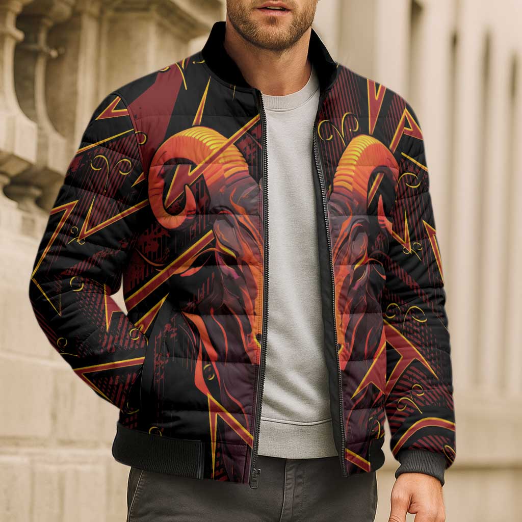 Custom Aries Zodiac Bomber Puffer Jacket With Bold Triangle