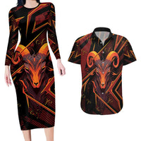 Custom Aries Zodiac Couples Matching Long Sleeve Bodycon Dress and Hawaiian Shirt With Bold Triangle