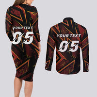 Custom Aries Zodiac Couples Matching Long Sleeve Bodycon Dress and Long Sleeve Button Shirt With Bold Triangle