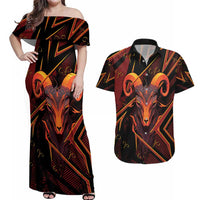 Custom Aries Zodiac Couples Matching Off Shoulder Maxi Dress and Hawaiian Shirt With Bold Triangle