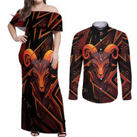 Custom Aries Zodiac Couples Matching Off Shoulder Maxi Dress and Long Sleeve Button Shirt With Bold Triangle