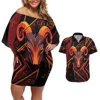 Custom Aries Zodiac Couples Matching Off Shoulder Short Dress and Hawaiian Shirt With Bold Triangle