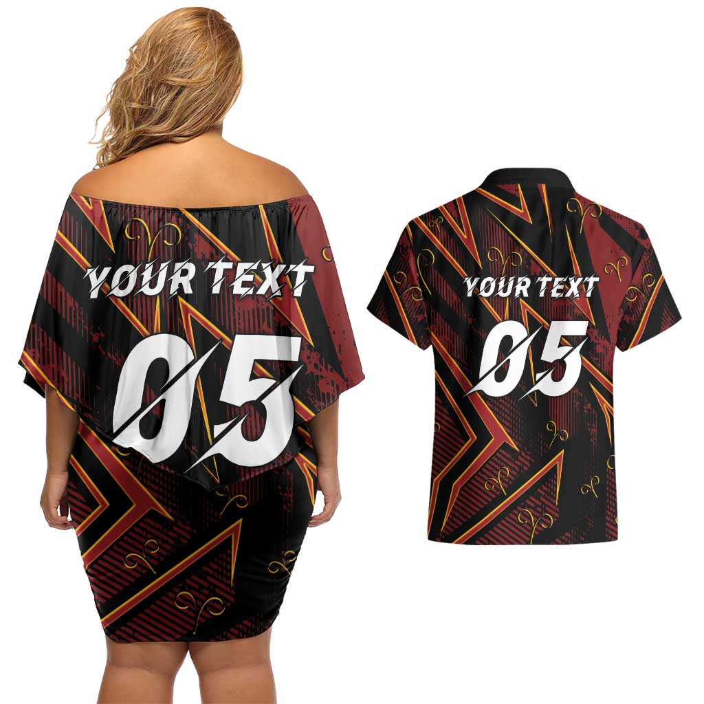Custom Aries Zodiac Couples Matching Off Shoulder Short Dress and Hawaiian Shirt With Bold Triangle