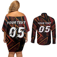 Custom Aries Zodiac Couples Matching Off Shoulder Short Dress and Long Sleeve Button Shirt With Bold Triangle