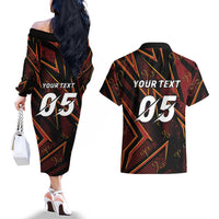 Custom Aries Zodiac Couples Matching Off The Shoulder Long Sleeve Dress and Hawaiian Shirt With Bold Triangle