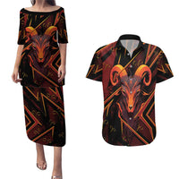 Custom Aries Zodiac Couples Matching Puletasi and Hawaiian Shirt With Bold Triangle