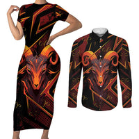 Custom Aries Zodiac Couples Matching Short Sleeve Bodycon Dress and Long Sleeve Button Shirt With Bold Triangle